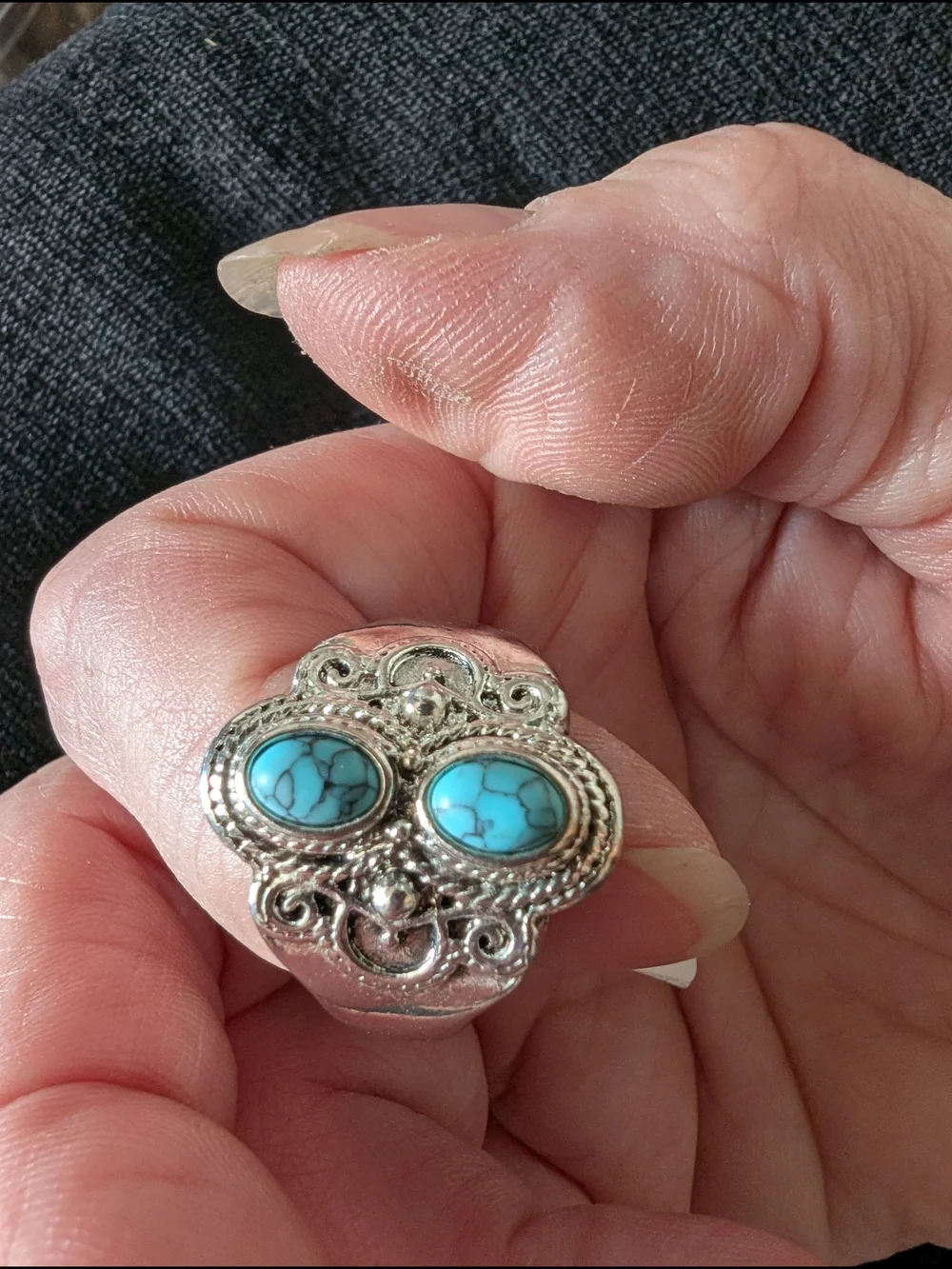 Turquoise Stone Silver-Tone Statement Ring - Women Jewelry #42